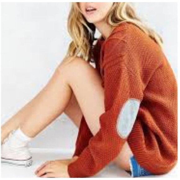 Urban Outfitters BDG Small Crew Neck Oversized Cable Knit Sweater Elbow Patches - Picture 8 of 11